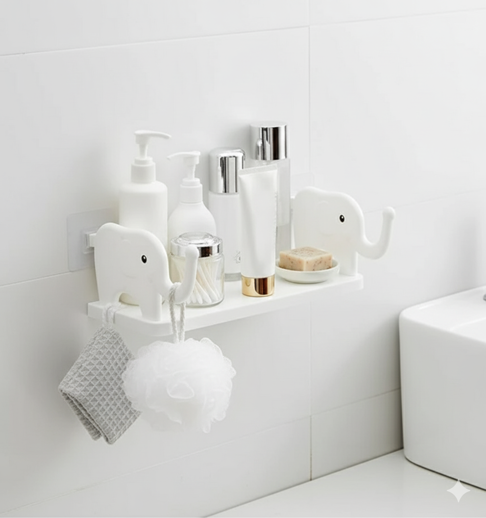 Nestico Self Adhesive Floating Shelves Wall Shelf for Kitchen Bathroom Entryway Stand Holder for Bathroom Toilet Kitchen Bedroom Office Shelf Wall Holder Elephant Shape (White)