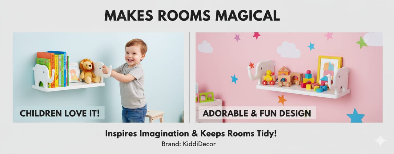 Nestico Self Adhesive Floating Shelves Wall Shelf for Kitchen Bathroom Entryway Stand Holder for Bathroom Toilet Kitchen Bedroom Office Shelf Wall Holder Elephant Shape (White)