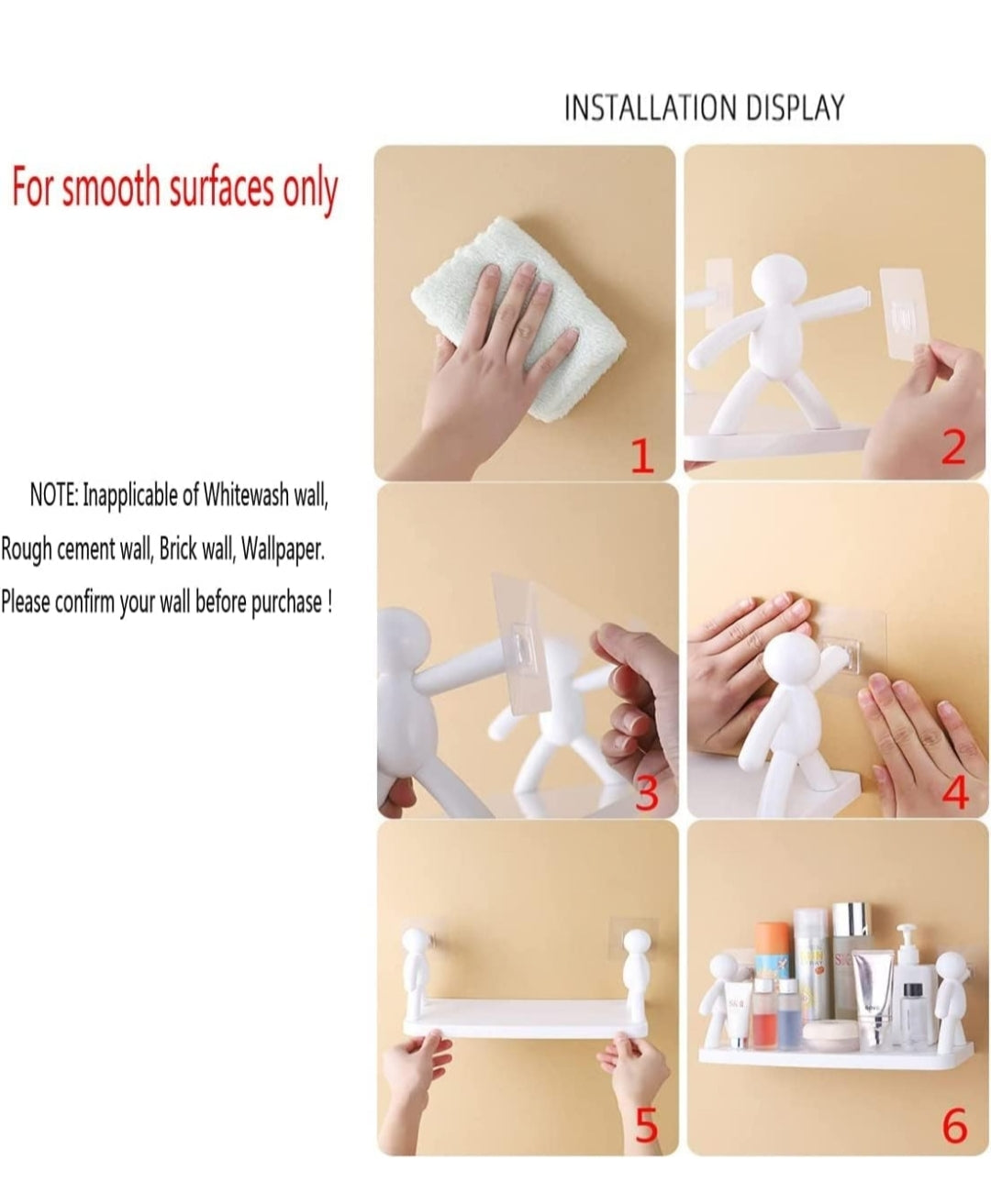 Nestico-Teddy Premium Wall Mounted Self-Adhesive Shelf | Waterproof, No-Drill Storage Rack for Bathroom, Kitchen & Office