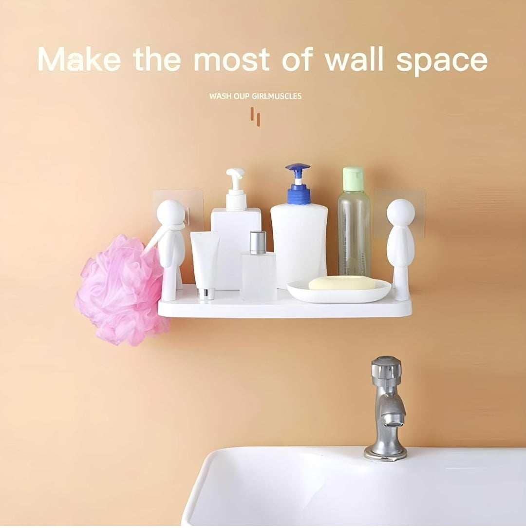 Nestico-Teddy Premium Wall Mounted Self-Adhesive Shelf | Waterproof, No-Drill Storage Rack for Bathroom, Kitchen & Office